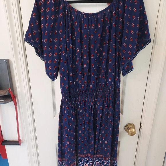 J Gee Blue Bohemian Elastic Waist Flowly Dress in Size 1X - Picture 8 of 9